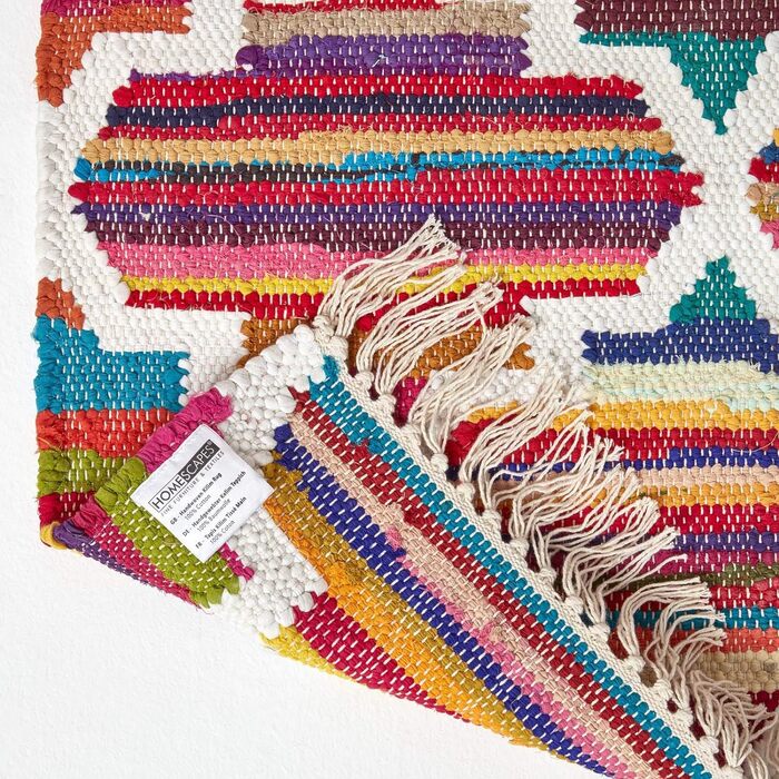 Ручне ткацтво з бавовни, 66 x 200 см, барвистий бавовняний килим з геометричним візерунком і бахромою