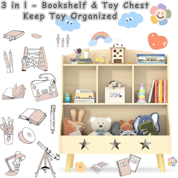 Дитяча полиця для іграшок та книг Garden 4 you, 3 відкриті полиці, 63x30x60 см (Білий/Бежевий)