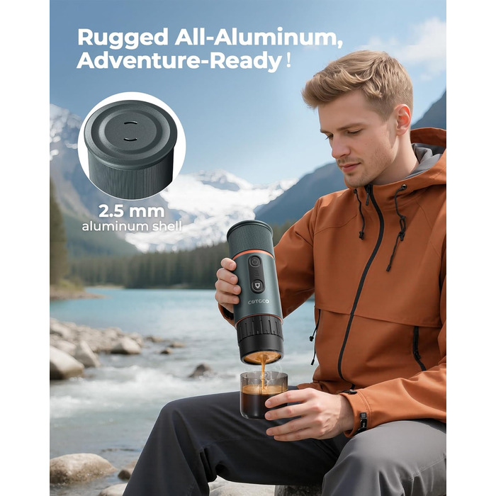 Портативна кавомашина для еспресо COTGCO 20 bar з акумулятором 13500mAh | Сумісна з капсулами Nespresso | Для кемпінгу, авто, офісу (Блакитна)