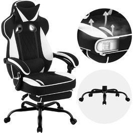 Ігрове крісло WOLTU з кишеньковою пружинною подушкою, ергономічне геймерське крісло, широка підставка для ніг, офісне крісло Ігрове крісло 150 кг з можливістю завантаження, комп'ютерне крісло поворотне, тканина Leathaire, чорнийбілий, GS03sw Чорна біла тканина Leathaire