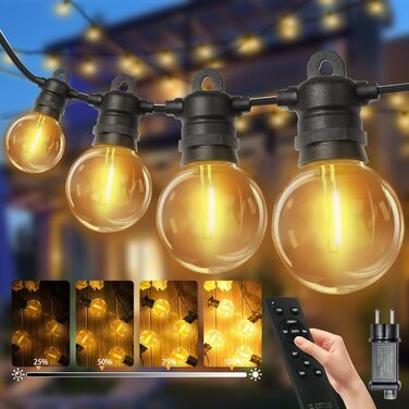 LED гірлянда для зовнішнього використання, G40 лампочки, ABS пластик, сонячна, вологостійка, для романтичного декору саду та балкону (24V, 20M, 33 лампочки)