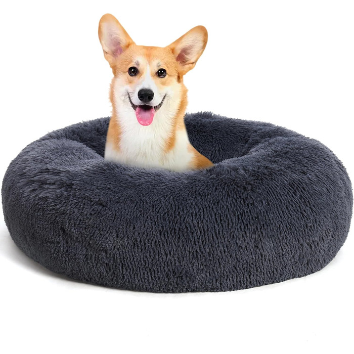 Ортопедичне ліжко для собак кругла подушка для собак собачий диван котяче ліжко пончик м'який кошик для собак, 70 см Ø, темно-сірий M (70 x 70 x 20 см)
