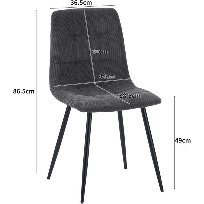 Стілець для їдальні ALBATROS Bora з оббивкою з корду, комплект з 4 шт, антрацит, вінтажний дизайн, витримує до 110 кг, м'який стілець для кухні, стілець до обіднього столу, оббивка з корду антрацитового кольору