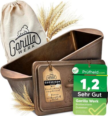 Форма для випічки хліба Gorilla Werk з кришкою, попередньо приправлена, прямокутна, чавунна, аксесуари для випічки