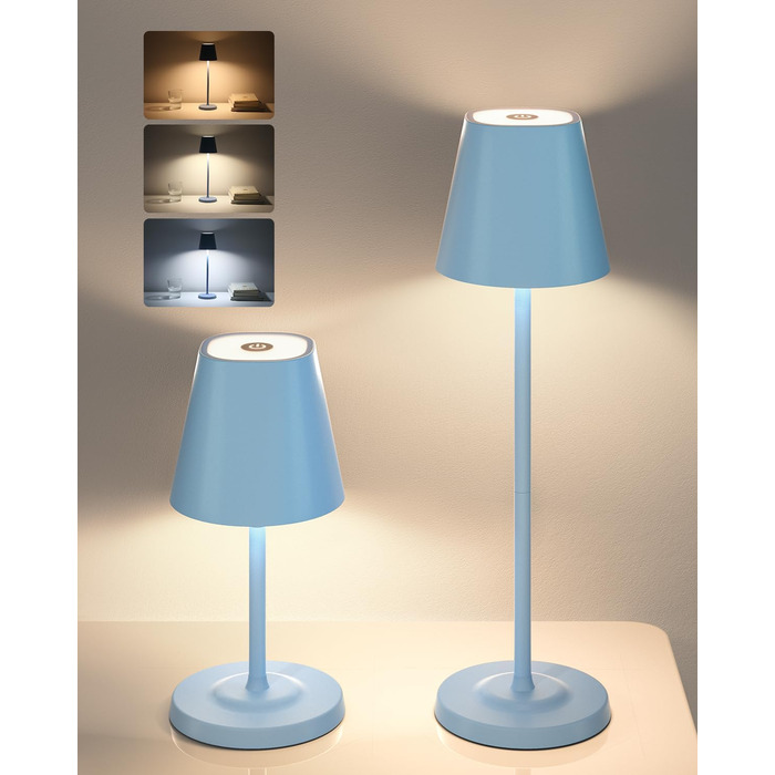 LED настільна лампа GOODEA бездротова з регулюванням висоти, 5500mAh, 3 кольори, диммування, вологостійка, з сенсорним керуванням, алюміній, 2 шт. для дому та саду