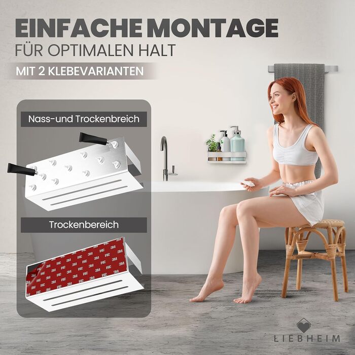 Поличка для душу без свердління, органайзер для ванної кімнати, полиця для душу, срібляста поличка з алюмінію