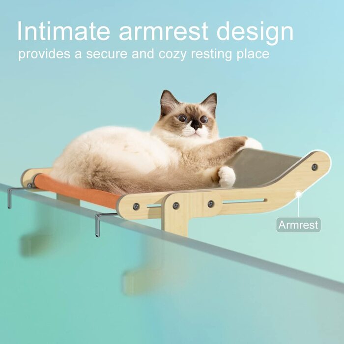 Підвісне ліжко для кішок MEWOOFUN, гамак для кішок, сидіння біля вікна для кішок, шезлонг, підвісне ліжко для кішок, компактний дизайн до 18 кг (Помаранчевий / Сірий)