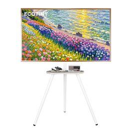 Настінна кріплення для телевізора 43-65 дюймів (LCD, LED, OLED) до 35 кг, регульована висота та поворотна, дерев'яна стійка з дерев'яним підносом, VESA 400x400 мм (білий глянц)