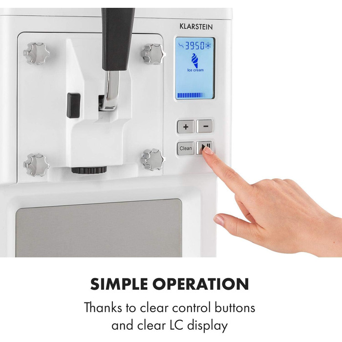 Машина для приготування морозива Klarstein Sweet Sundae, 1.5 л, компресор, 200 Вт, система видачі, авто-охолодження 3 год, авто-очищення, нержавіюча сталь, білий
