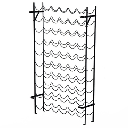 Стильна металева стійка для вин на 60 пляшок. Ідеально підходить для підвалу, складу або домашнього зберігання. Розміри: 63 x 20,5 x 118 см. Чорний колір.