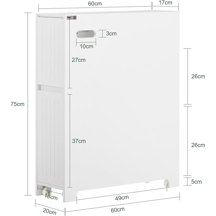 Купити BZR109-W Тумба для ванної вузька, біла, BHT 30x170x30см, меблі для ванної кімнати, полиця для ніші