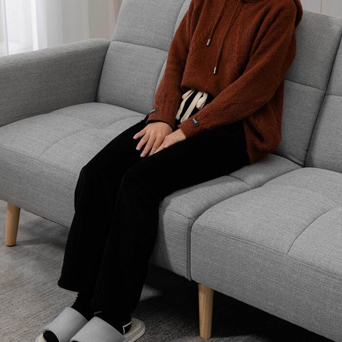 Диван-ліжко 2 в 1, 205 x 88 см, з функцією ліжка, м'яке сидіння, з текстурою льону, сірий