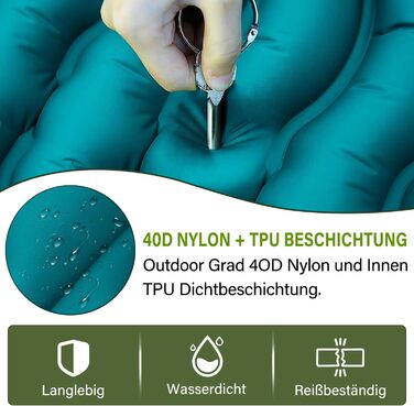 Кемпінговий надувний килимок Yuzonc з вбудованим насосом та подушкою, компактний легкий матрац для походу та пляжу (Темно-зелений)