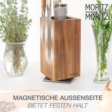 М'ясний блок Moritz & Moritz Akazie, поворотний на 360°, з магнітним утримувачем та знімним вкладишем з щетиною – зручний підставка для ножів на кухню, без ножів