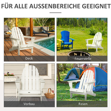 Садове крісло Outsunny Adirondack складне 75x87x93см, біле садове крісло для балкона та садових меблів