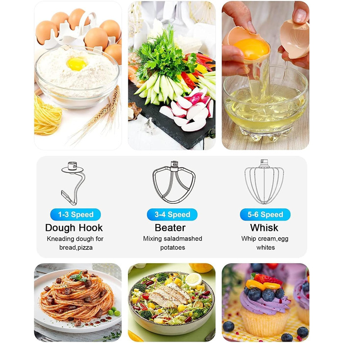 Кухонна машина 9.5л з планетарним міксером, 1500W, DOBBOR, з набором насадок (міксер, гак для тіста, вінчик), 7 швидкостей, синій колір