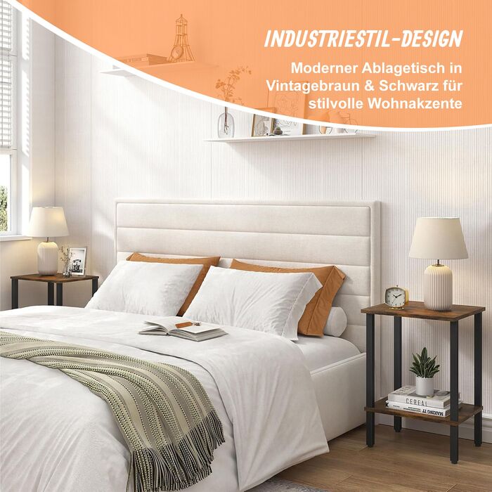 Relaxdays Приставний столик Індустріальний, 2 яруси