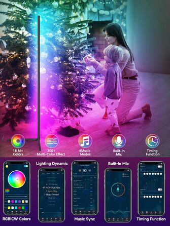 Світлодіодний кутовий світильник GIPOYENT RGB з синхронізацією музики та керуванням через додаток, 16 млн кольорів для спальні, вітальні, геймерської кімнати