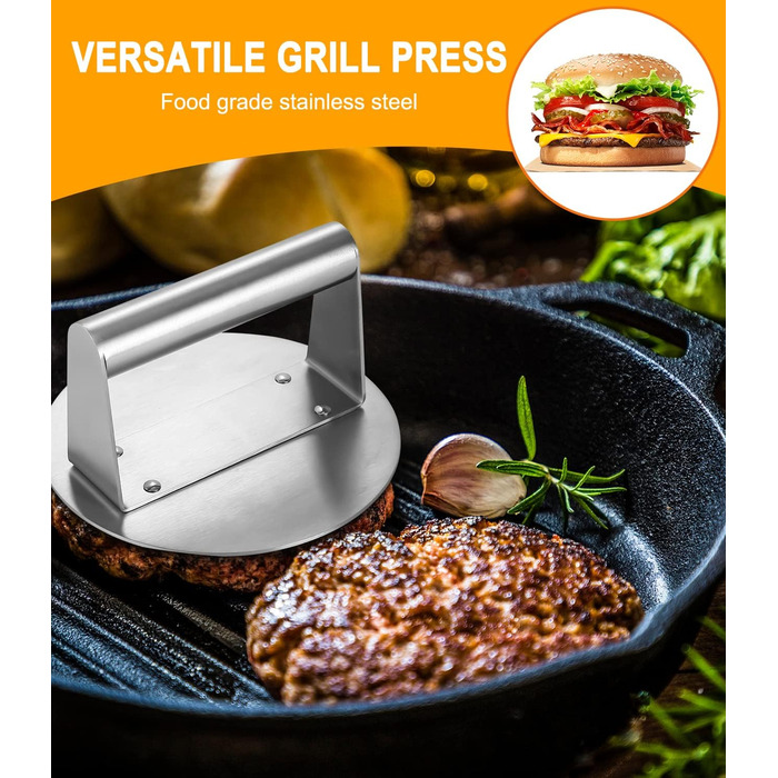 Прес для гамбургерів Zawaer з нержавіючої сталі, круглий прес для гамбургерів, легко миється, з антипригарним покриттям, для смачних гамбургерів, барбекю, можна мити в посудомийній машині