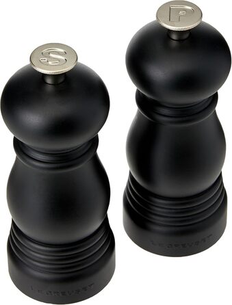 Набір для перцю та солі Le Creuset Kleines Mühlenset, чорний матовий, керамічний млин, ABS-пластик, 5x5x12.1 см