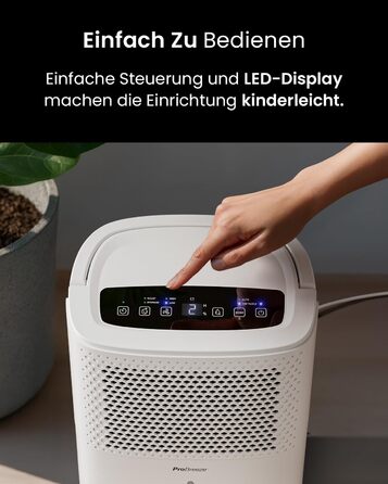 Pro Breeze® Eco Kompakt 12L/день: Електричний осушувач повітря з LED-дисплеєм, функцією сушіння білизни та Smart App (20 м²)