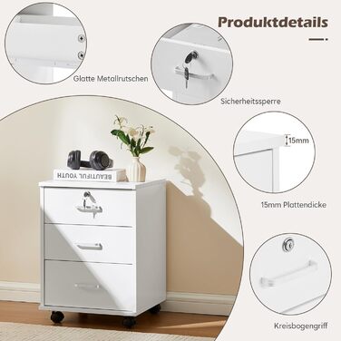 Тумба для документів TUKAILAI на коліщатках, 3 висувні ящики, білий колір, 2 шт.