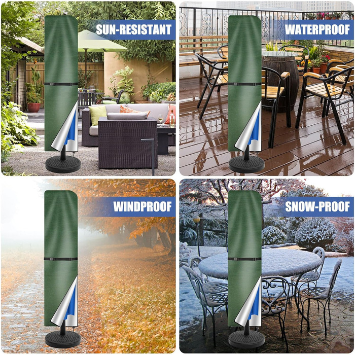 Чохол для парасольки/маркетки: захист від сонця та УФ-променів, діаметр до 400 см, 300x300 см, коричневий/зелений (240x57/57 см)