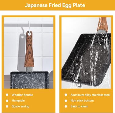 Сковорода для тамагоякі, Японська сковорода з антипригарним покриттям з маленькими яйцями для млинців для індукційної газової плити, 14,0 x 5,1 дюйма