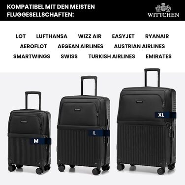 Набір валізWITTCHEN AXIS 3 шт. | Чемодани ручної/переносної розмірності M, L | Гібрид ABS Nylon з кишенями на блискавці, TSA-замок, телескопічна ручка, 360° колеса, легкі, чорні (55 x 37 x 21,5 см)