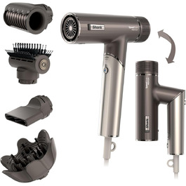 Фен Shark SpeedStyle Pro FLEX: потужний, з 4 насадками, для всіх типів волосся, Mocha Silver HD542EU