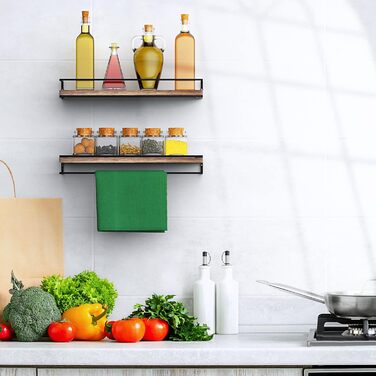 Полиця настінна дерев'яно-металева Wandregal 2 шт 42 см коричнево-чорна для ванної, спальні, вітальні, кухні, офісу