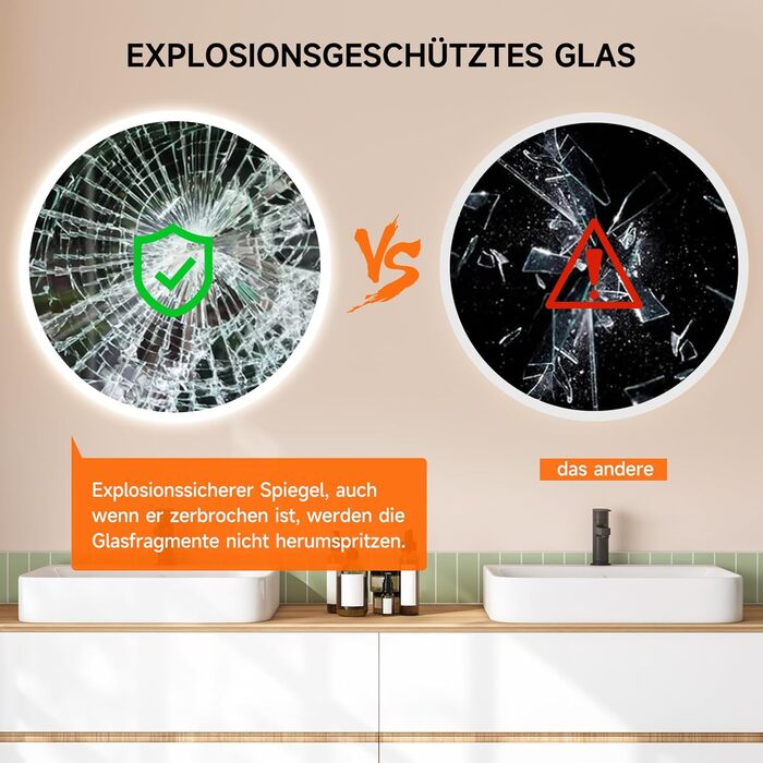 Дзеркало для ванної кімнати YOLEO з підсвічуванням 90x70 см, LED дзеркало з переднім та заднім освітленням, дзеркало з пам'яттю, 3 регульовані кольори світла, антизапарник