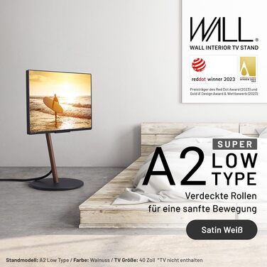 Тумба-телевізор WALL A2 Low Type: регульована, мобільна, для телевізорів 24-55 дюймів, сатиновий білий колір