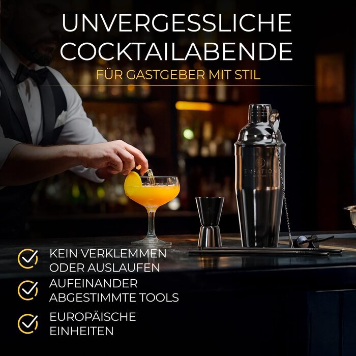 Набір для коктейлів Cobbler 700 мл з нержавіючої сталі, без розливання, професійний шейкер для коктейлів з підставкою та книгою рецептів, набір для барменів (стартовий набір, чорний)