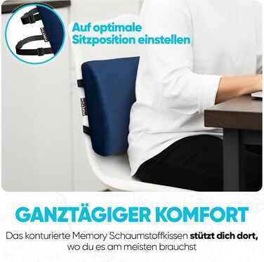 Пояснична подушка FORTEM для авто та офісного стільця, ортопедична підтримка спини з ефектом пам'яті (Memory Foam), дихаючий чохол, синій велюр