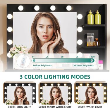 Дзеркальний туалетний столик YITAHOME з підсвічуванням та 4 шухлядами, чорний