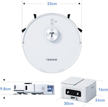 Робот-пилосос Tesvor S8 Pro з функцією миття - 8000Pa, 3-в-1, LiDAR-навігація, 240 хв роботи, керування через додаток/Alexa, для шерсті тварин, килимів та твердих підлог