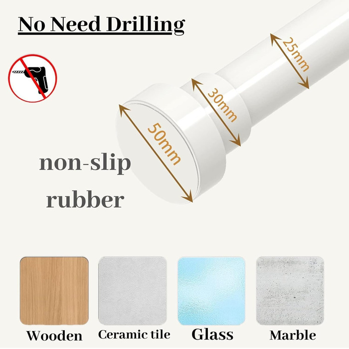 Штанга для душу без свердління, 85-270 см, чорна, Ø32 мм – для ванної, балкону, шафи