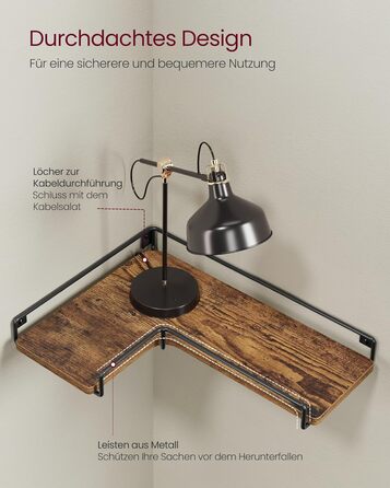 Набір кутових настінних полиць VASAGLE L-подібні, індустріальний стиль, для вітальні, спальні та кухні, вінтажний коричневий та чорний, 3 шт. (LLS831B01)