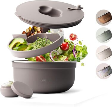 MAMEIDO Salatbox для обіду 1,5 л: ланчбокс з нержавіючої сталі з відділеннями, Bento Box BPA-free, Meal Prep, 1500 мл, Taupe Grey
