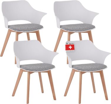 Набір з 4-х стільців Albatros для їдальні, Aalborg, білий - дерев'яні ніжки з масиву буку, скандинавський ретро-дизайн, зручний стільчик-чаша, елегантний кухонний стілець для обіднього столу