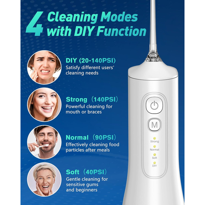 Іригатор для порожнини рота Munddusche, професійний, з технологією мікробульбашок, регулювання тиску води, для чищення зубів та брекетів, білий