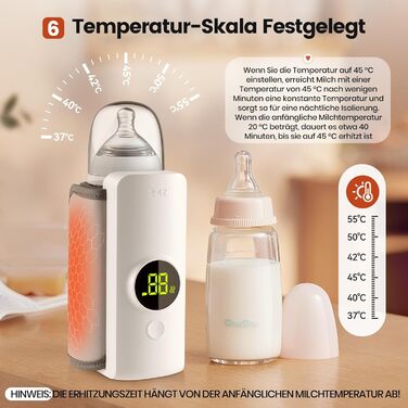 Портативний підігрівач для пляшечок Baby, білий, з LCD-дисплеєм, акумулятор 6000mAh, 48 годин термоізоляції