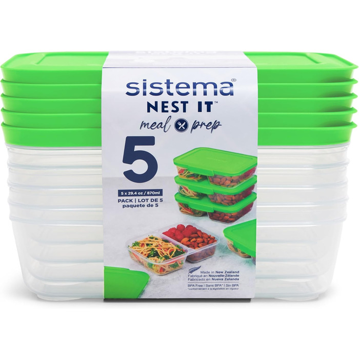 Набір контейнерів для їжі Nest IT Meal Prep | 5 шт, 1.9 л, 3 відділення, зелені