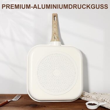 Сковорода-гриль GiPP 28x28 см, для стейків, індукційна, з алюмінію з гранітною антипригарним покриттям, без PFOA, для всіх типів плит, легко миється, біла