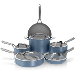 Набір посуду Ninja Ceramic Pro CW39011MM: 11 предметів, керамічне покриття, антипригарні каструлі та сковорідки з кришками, сумісний з індукцією, для всіх типів плит, PTFE-free, Blue Macaron