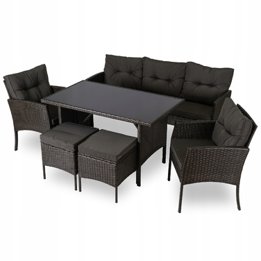 Комплект садових меблів із техноротанга MEBEL ELITE, чорний, 6 предметів