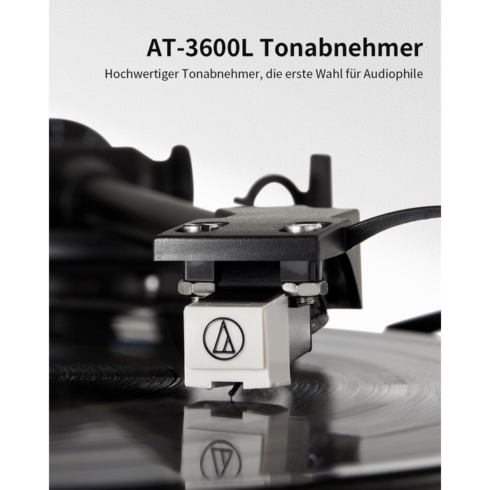 Вініловий програвач Angels Horn Vintage з Bluetooth, Hi-Fi, зовнішніми поличними колонками, вбудованим фонокоректором, двошвидкісний (33/45 об/хв), з картриджем AT-3600L, ремінний привід