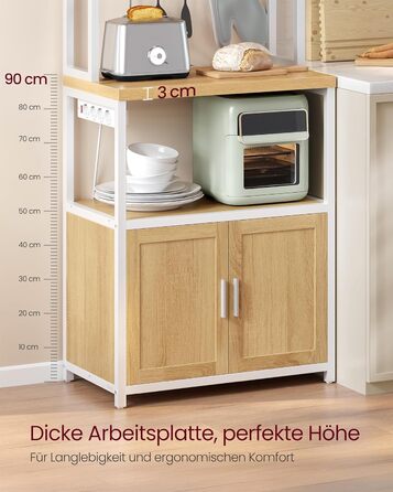 Стелаж кухонний VASAGLE з розетками, шафка, робоча поверхня 90 см, 8 гачків, 40 x 60 x 170 см, вінтажний колір, KKS058K02