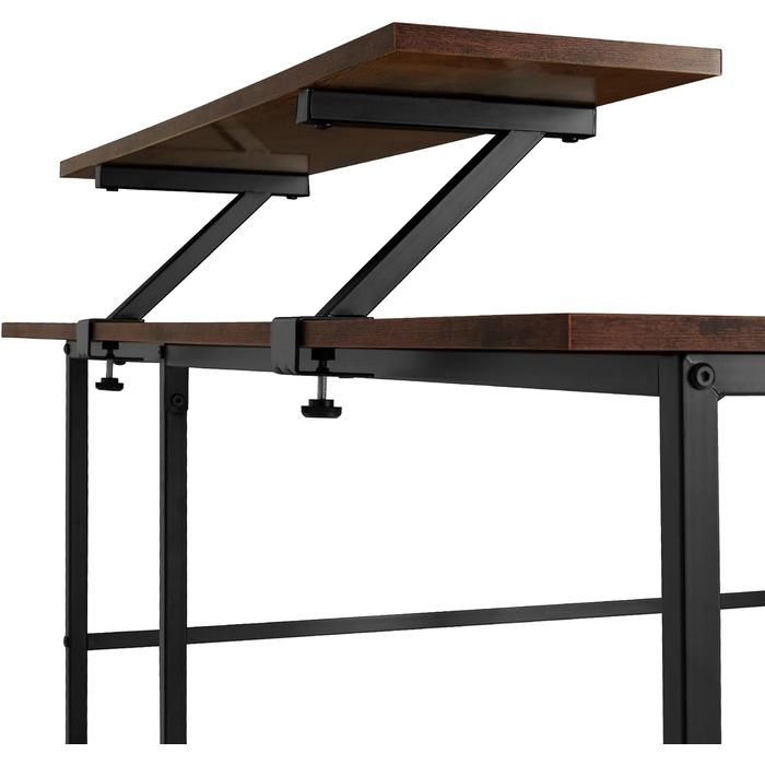 Письмовий стіл tectake у Г-подібній формі, кутовий стіл з рухомим кріпленням для монітора, промисловий дизайн, 140 х 130 см, чорний металевий каркас (індустріальний темно-коричневий)